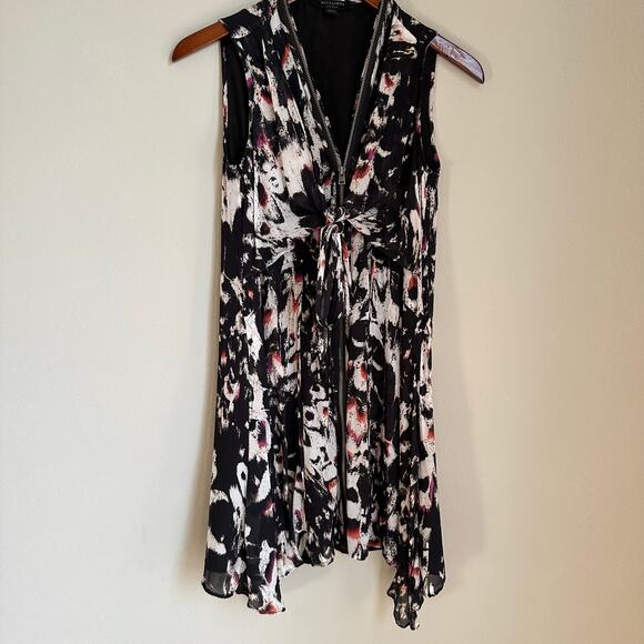 ALLSAINTS Jayda Wing Zip-Front Dress Adjustable V-neck Asymmetric Hem Lined - Picture 4 of 13